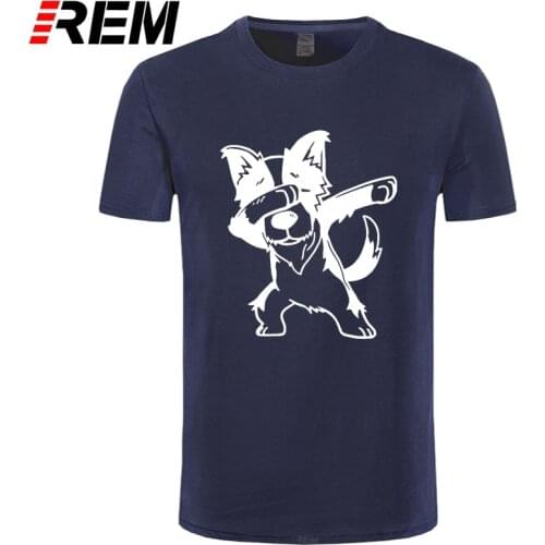 Man T Shirts Funny Dabbing Border Collie Dog Graphic Short Sleeves Tees Crewneck Tops Cotton Summer Style T-shirt Print Casual