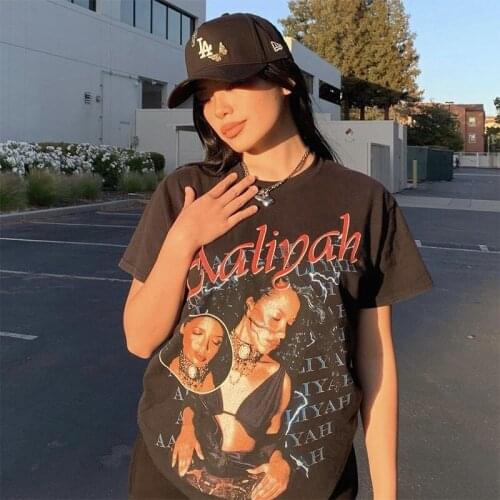 American Vintage Hip Hop Rock Black Cotton Cool Tshirts For Women Short Sleeve Oversized Streetwear Crewneck Summer Graphic Tees