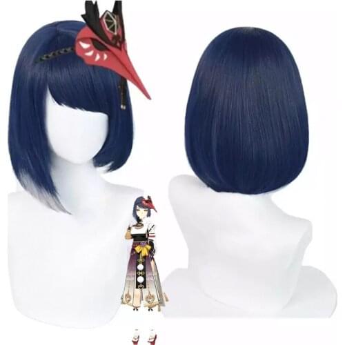 Genshin Impact Sara Cosplay Women 35cm Short Blue Wig Cosplay Anime Cosplay Wigs Heat Resistant Synthetic Wigs Hair Halloween