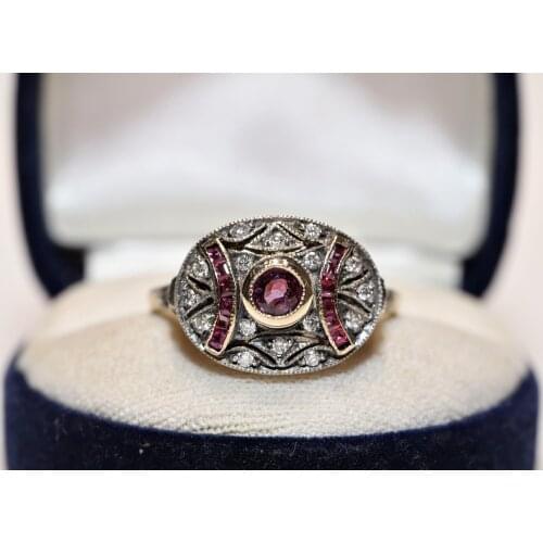 Perfect Old Vintage 8k Gold Natural Diamond And Ruby Decorated Pretty Ring