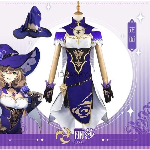 Game Genshin Impact Cosplay Lisa Costume Anime Genshin Impact Lisa Witch of Purple Rose Cosplay Costume kids child Sexy Dress