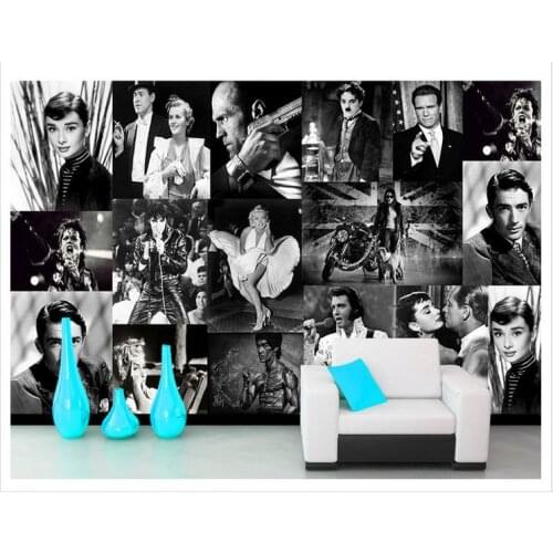 Customized photo wallpaper 3d wall Europe and the United States star elegant simple black and white TV setting wall wallpaper