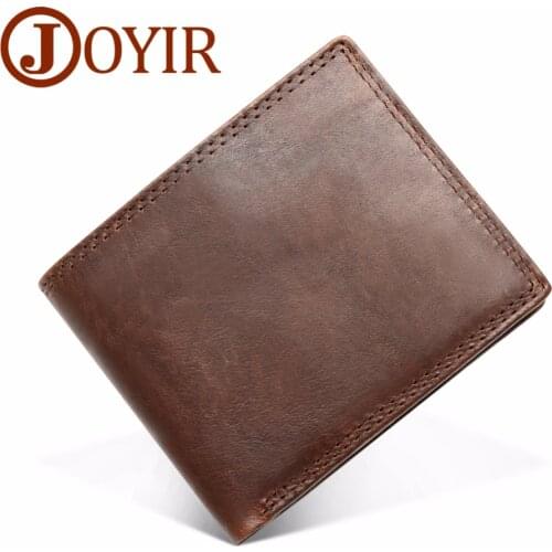JOYIR Crazy Horse Leather Wallet Genuine Cowhide Men Wallets Vintage Mens Purse Card Holder Coin Pocket Wallets Money Purse New