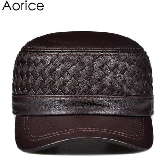 Aorice Men genuine leather cap hat 2020 New male knitted real sheep leather army caps hats HL187