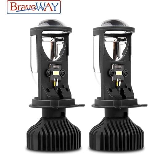 BraveWay H4 LED Hi-lo Beam Mini Projector Lens Headlight for Car Motorcycle H4 LED Bulb Clear Beam Pattern 12V 80W 5500K 12000LM