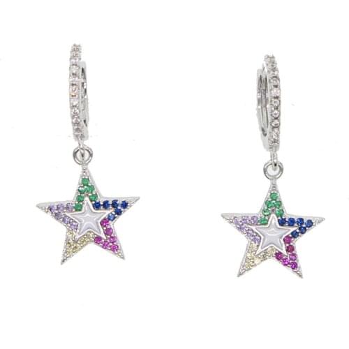 Cute adorable girl star drop charm earring Gold silver plated multi color cz dangling earrings for women 2019 new