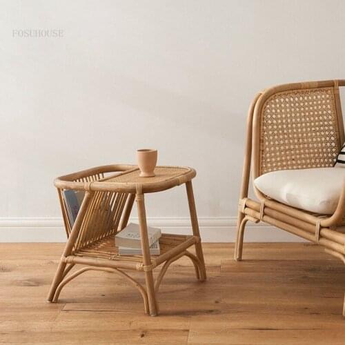 Japanese Rattan Coffee Table Minimalist Modern Living Room Storage Coffee Table Furniture Creative Mini Casual Coffee Tables