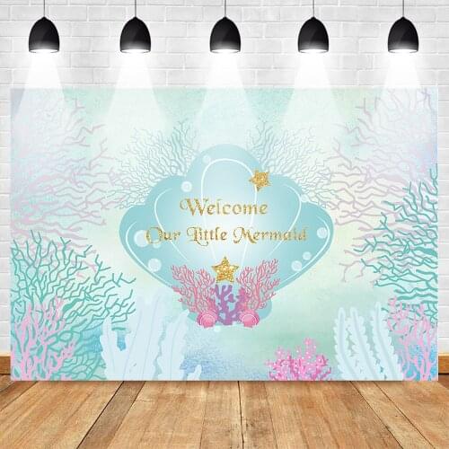 Mehofoto Little Mermaid Backdrop for Photographic Shoot Birthday Party Photo Background Poster for Girls Underwater World Shell