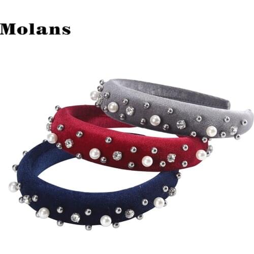 MOLANS Two Color Rhinestone Sponge Hair Hoop Thicken Solid Color Fashion Hair Band Women New Headband Hair Accessories Headwear