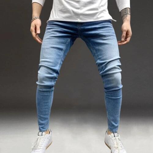 Men Ripped Jeans Slim White Side Striped Pencil Pants Street Jeans Skinny Motorcycle Casual Jogging Trousers