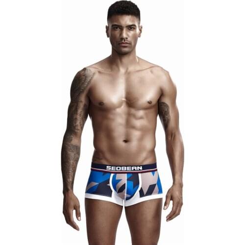 SEOBEAN New Men Underwear Comfortable Boxer Personality Trendy Mens Printing Graffiti Sexy Low-Waist Breathable Boxers