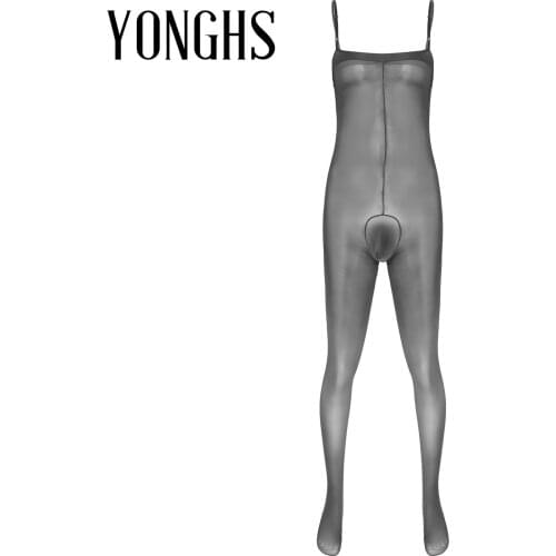 Mens Lingerie Sissy Body Stocking Nightwear Adjustable Spaghetti Straps Bulge Pouch Erotic Sexy See-through Leotard Bodysuit