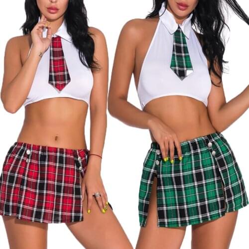 Newest Sexy Womens School Girl Outfit Plaid Print Cosplay Costume Uniform Skirt Lingerie Exotic Set Sleepwear New