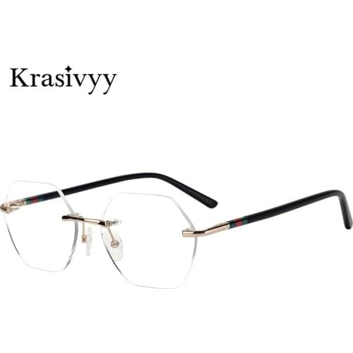 Krasivyy B Titanium Frameless Glasses Men Ultralight Hexagonal Lens Optical Prescription Eyeglasses Women Israel Rimless Eyewear