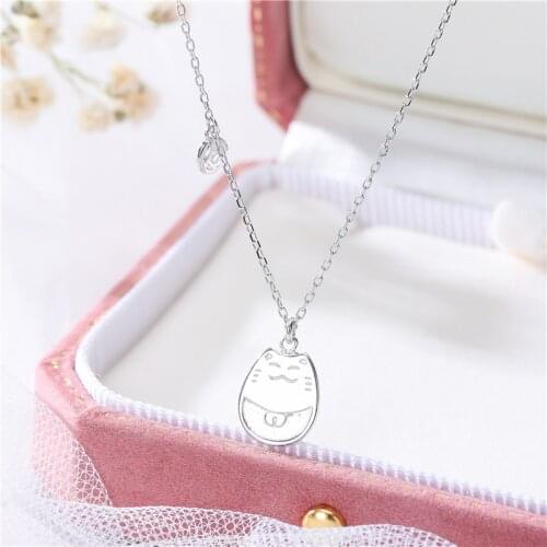 DIC78 Lucky Cat Coin Pendant Necklace for Women Silver 925 Sterling Cute Cat Necklace Silver Jewelry Necklaces