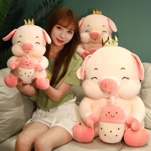 35-65cm New Cartoon Cute Pink Pig Plush Toys Stuffed Kawaii Crown Milk Tea Piggy Pillow For Girls Kids Adult Baby Birthday Gifts