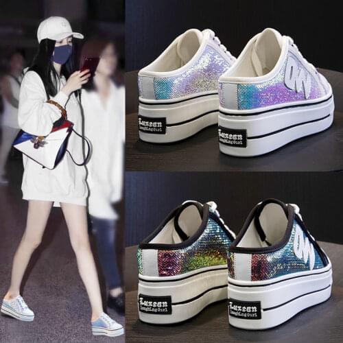 Half Slippers Womens Outer Wear Height Increasing Insole Sandals 2021 New Lazy Thick Bottom All-Match Heel-Free Closed Toe