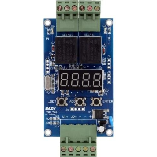 12V Dual Programmable Relay PLC Board Cycle Delay Timer Module 2 Voltage Detection Control