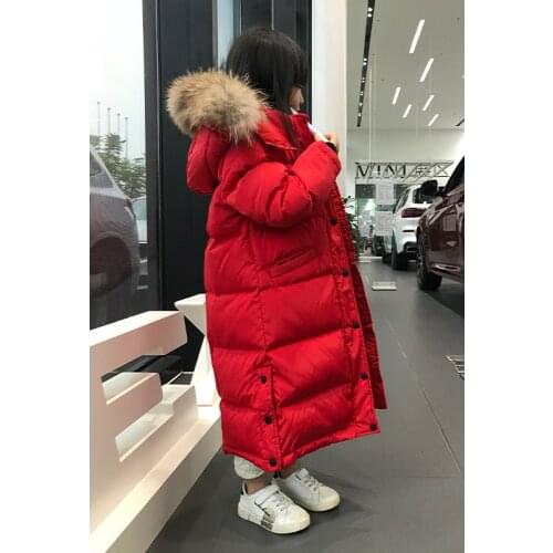 2019 Large Wool Collar Extended Childrens Down Jacket Slim Korean Boy and Girl Long Thickening Coat Ins Fashion Down Jacket