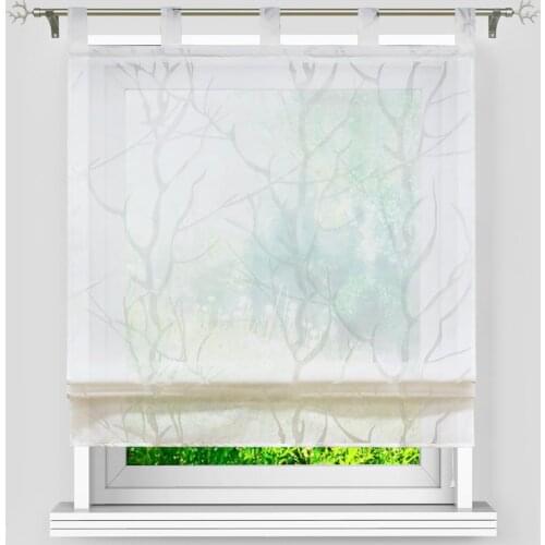 Roman Curtains Pastoral Branch Printed Polyester Tulle Panel Drapes Tab Top for Home Kitchen Decor