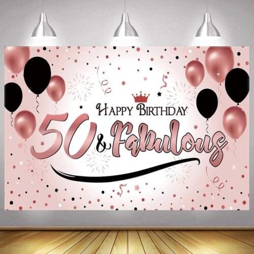 Rose Gold 50th Photo Backdrop Lady Men Happy Birthday Party Decoration Dot Light Balloon Photography Background Photocall Banner