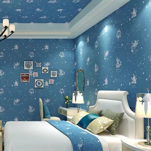 Embossed Blue Luminous 3D Cartoon Wallpaper Roll for Child Baby Room Wall coverings Fluorescent Constellation 3d Kids wallpaper