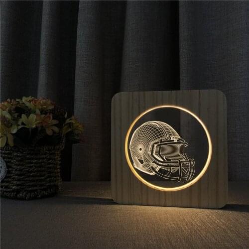 Rugby Helmet 3D LED Arylic Night Lamp Table Light Switch Control Carving Lamp for Childrens Room Decoration Dropshipping