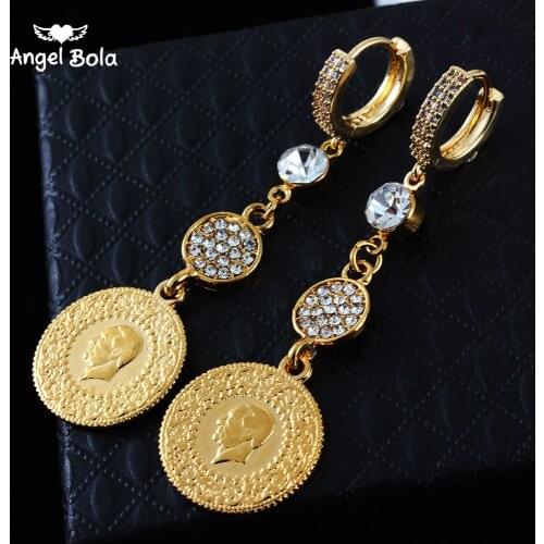 Gold Color Muslim Islamic Allah Coin Earrings for Women/Girls Iran Persian Turkish Jewelry Drop Earring Arab Coins Middle East