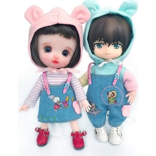 Cute Denim Bib Pants / Strap Skirt for OB11 Doll, 1/12 BJD Dolls T-shirts Outfits Accessories Toy