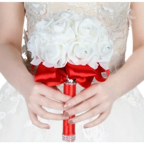 Bride Holding Flowers Bouquet Wedding Bridal Bridesmaids Bouquet DIY Wedding Festival Bouquet Home Party Decoration Rose Flower