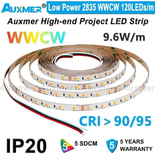 Low Power 2835 WWCW 120LEDs/m LED Strip,Color temperature adjustable,CCT,DC12/24V,9.6W/m,600LEDs/Reel,5meter/Reel,for indoor