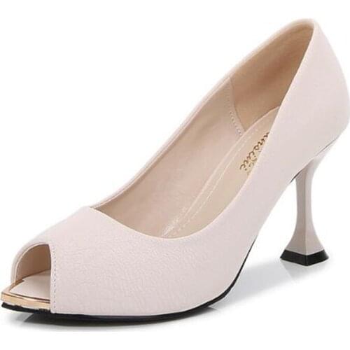 Womens High Heels Sexy women pumps PU Slip On 8CM Thin High Heels Peep Toe Shallow shoes for women women shoes 2020 size 35-42