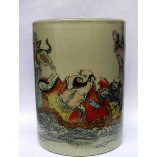 YIZHU CULTUER ART Collect Old China porcelain Painting Eight Immortals Figure Brush Pot Decoration