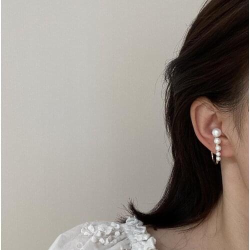 New Trendy Gold Color U Pin Pearl Ear Clip Women Minimalist Pearls One Line Earcuff no Piercing Jewelry Ear Pin Accessories