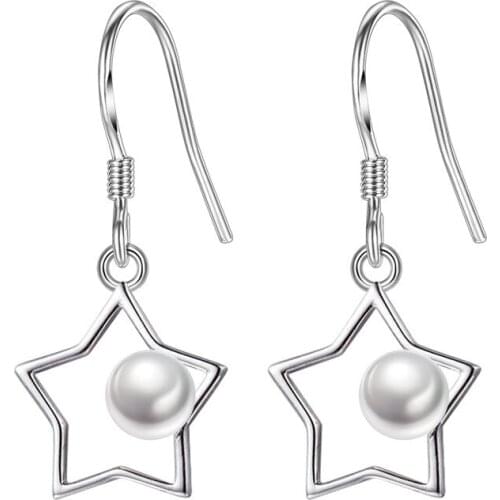 925 Sterling Silver Fashion pearl Star Design Ladies' Stud Earrings Women Jewelry Gift Wholesale Drop Shipping