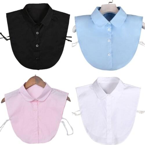 Women Decorative Cotton False Collar Solid Color Button Lapel Half Shirt Dickey 649C