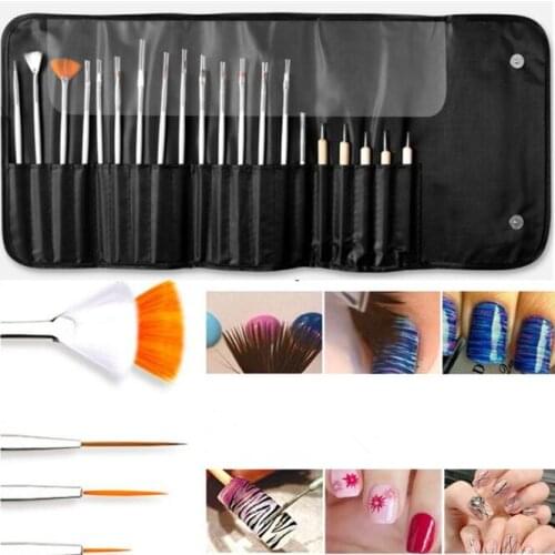 20Set/Lot 20Pcs/Set Nail Carved Light Therapy Point Drill Painting Pen Set With Canvas Bag Sculpture Pen Nail Brush HA2159