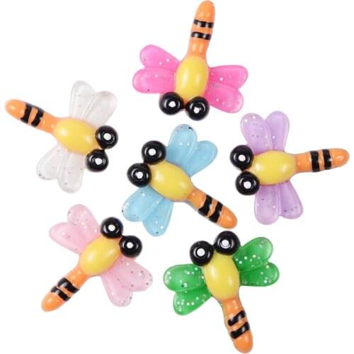 20Pcs Cute Glitter Powder Cartoon Dragonfly Resin Patch Handwork DIY Phone Shell/Kids Hairpin/Earring Pendant Brooch Accessories