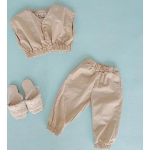 2021 New Girls Boys 2 Pcs Set Vest+Long Pants Cotton Summer Fashion Kids Suits 2-7 years CO194