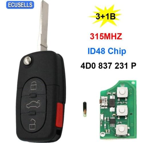 3+1/4 Button Remote Car Key 315Mhz ID48 Chip 4D0 837 231 P for Audi A4 A6 A8 TT Quattro RS6 S4 S6 S8 HU66 Uncut Blade