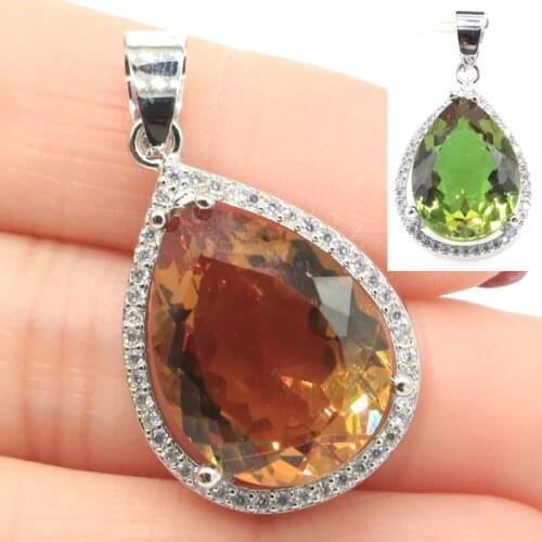 32x19mm Romantic Drop Shape 20x15mm Created Color Changing Spinel Zultanite White CZ Women Silver Pendant