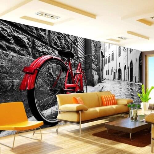 Custom 3D Wallpaper Retro Street View Bikes Black And White Photo Background Wall Decor Mural Wallpapers For Living Room Bedroom