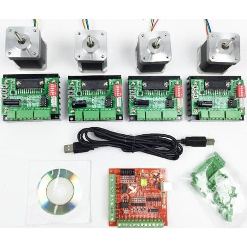 CNC mach3 USB 4 Axis Kit, 4pcs TB6560 driver+ mach3 USB stepper motor controller board+ 4pcs nema17 stepper motor