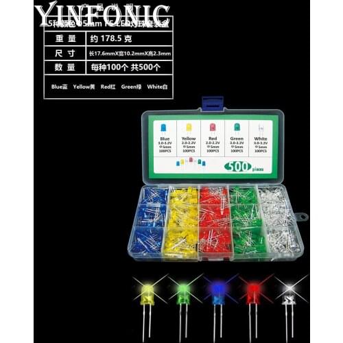 5 clolor DIP F5 5mm round LED Red Yellow Blue Green White 100pcs each Total 500pcs