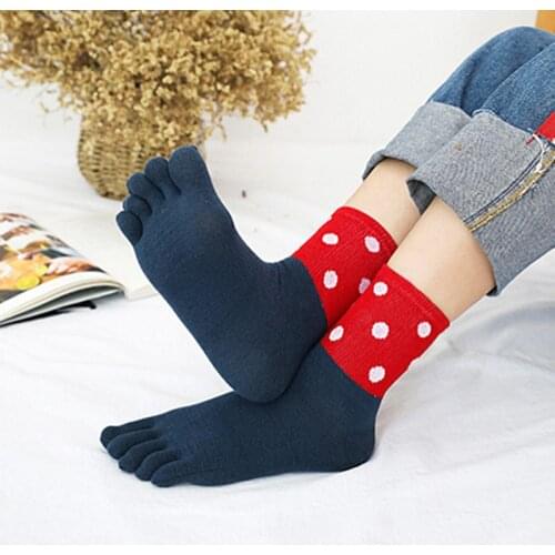 5 Pairs Popsocket Harajuku Five Fingers Socks for Women Mid Calf Polka Dot Woman Skarpetki Femme Sokken vrouwen calcetines mujer
