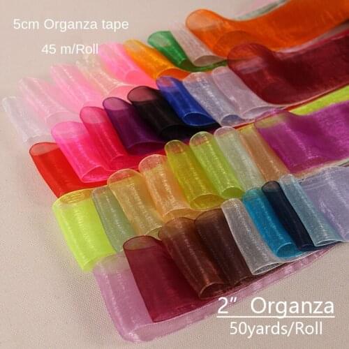 50Yards/roll) 50mm Solid Color Ribbon Organza Ribbon for Crafts DIY Party Gift Wrapping Color Decorative Ribbon Wedding Sewing