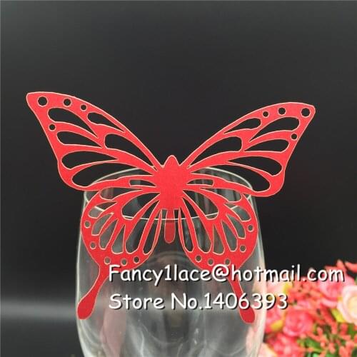 60X Wedding place cards for wine glass, butterfly wedding place name card, laser diy paper escort card for Table Mark Decoration