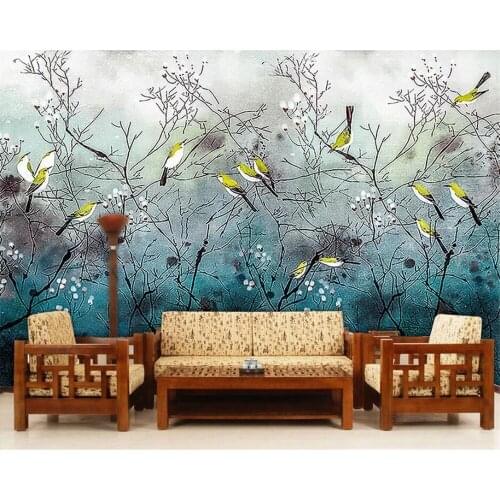 Beibehang Custom wallpaper fashion hand-painted flowers and birds nostalgic retro Chinese classical background wall paper