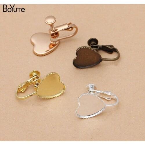 BoYuTe (20 Pieces/Lot) Fit 12MM Heart Cabochon Metal Brass No Pierced Screw Ear Clip Blank Base Diy Earring Settings Accessories