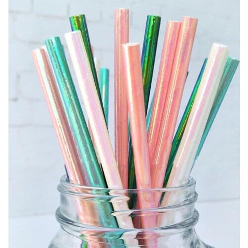 25pcs Paper Straws Pearl Iridescent Disposable Paper Party Drinking Straws Baby Shower Wedding Birthday Party Decorations Supply